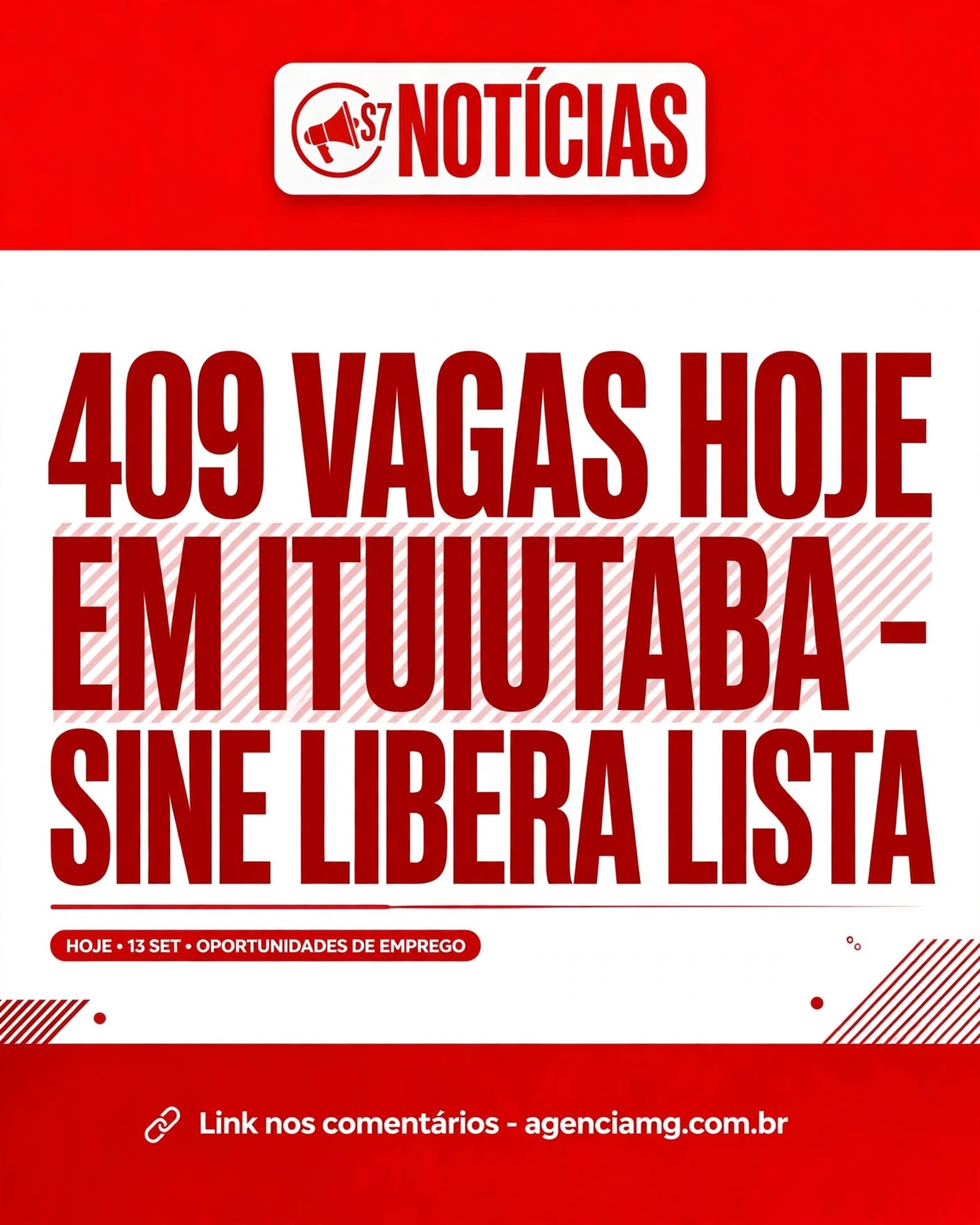 SINE ABRE 409 VAGAS HOJE EM ITUIUTABA VEJA ÁREAS